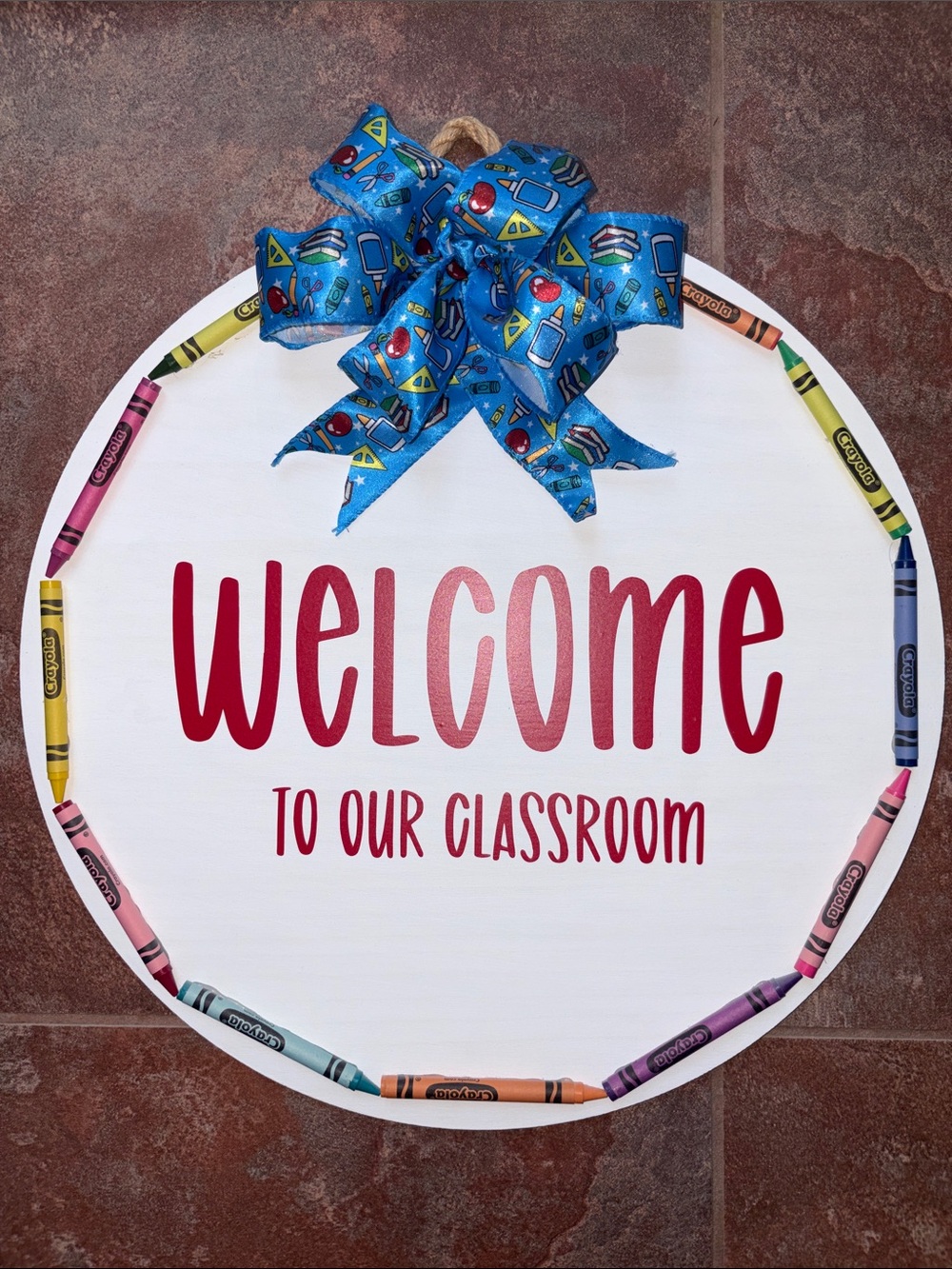 Welcome to Our Classroom Round Door Sign - Red & Blue